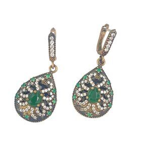 Turkish Style Vintage Inspired Teardrop Earrings With Green and Clear Rhinestone